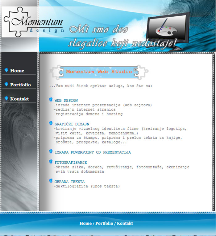 HTML website for Momentum web studio
